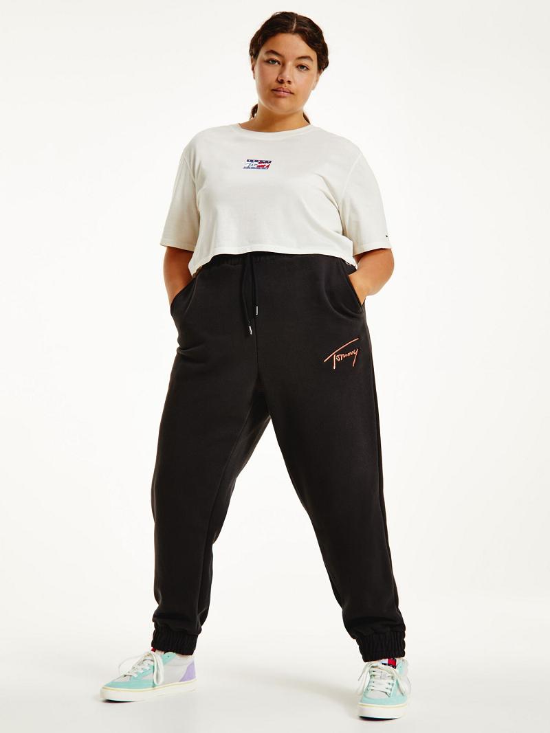 Női Tommy Hilfiger Curve Recycled Signature Sweatpant Nadrág Fekete | HU 235SGL